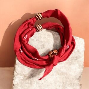 (#140) Red Wrap Bracelet with Beaded Accents